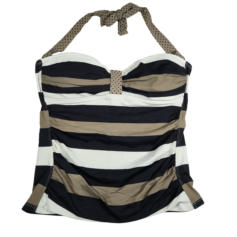 Tommy Bahama Tankini Swim Top Womens Medium Black White Striped Halter Beach